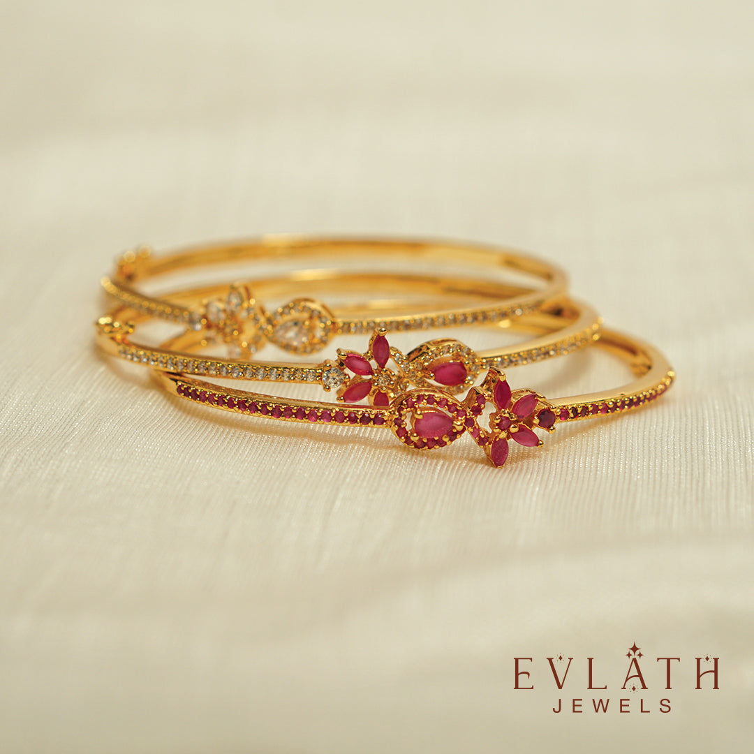 Premium Gold-Plated AD and Ruby Stone-Studded Opal Bangles – Evlath Jewels